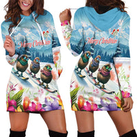 New Zealand Merry Christmas Hoodie Dress Kiwi Birds Snow Boarding-Vibrant Tropical Flower - Polynesian Pride