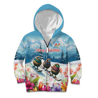 New Zealand Merry Christmas Kid Hoodie Kiwi Birds Snow Boarding-Vibrant Tropical Flower - Polynesian Pride