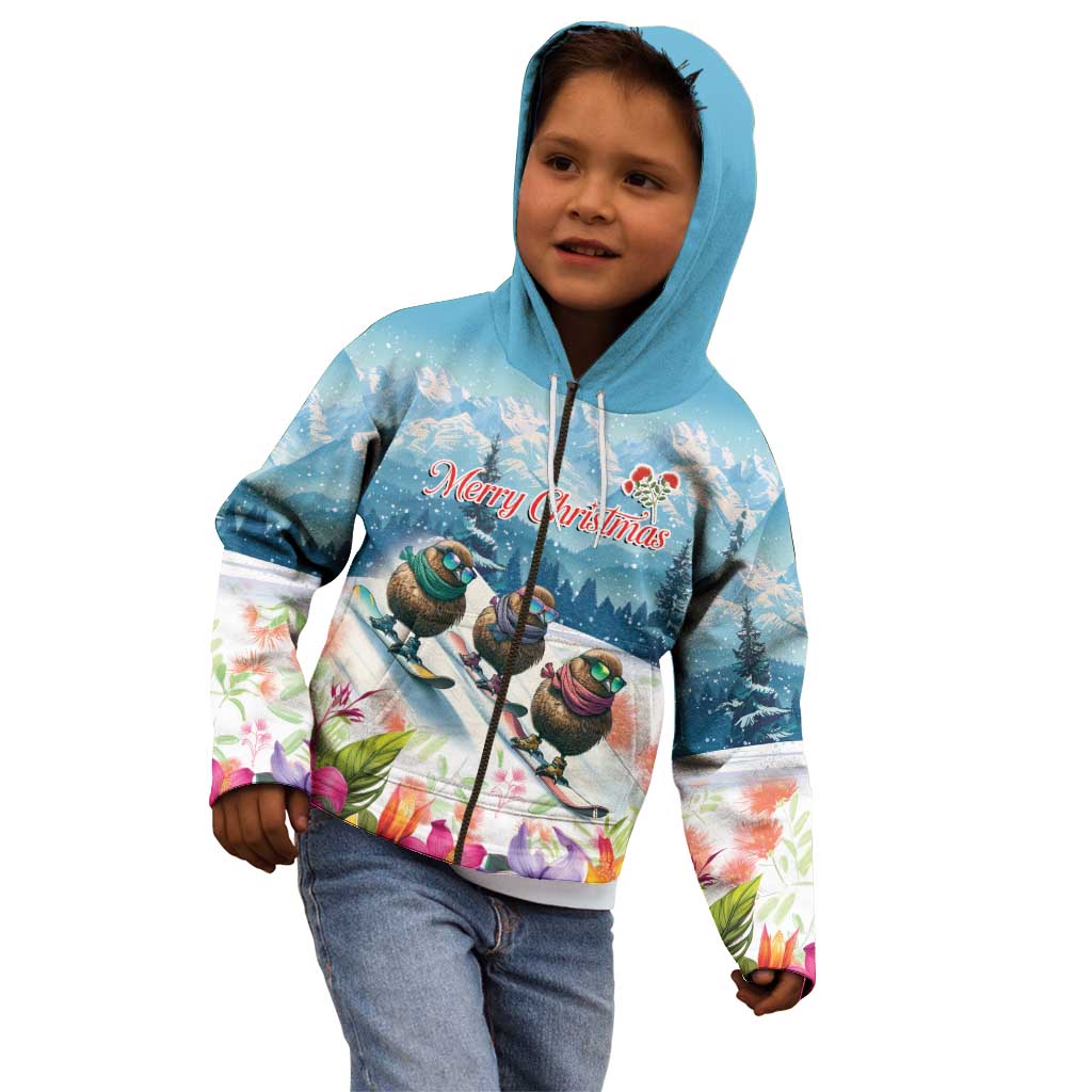 New Zealand Merry Christmas Kid Hoodie Kiwi Birds Snow Boarding-Vibrant Tropical Flower - Polynesian Pride