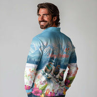 New Zealand Merry Christmas Long Sleeve Polo Shirt Kiwi Birds Snow Boarding-Vibrant Tropical Flower - Polynesian Pride
