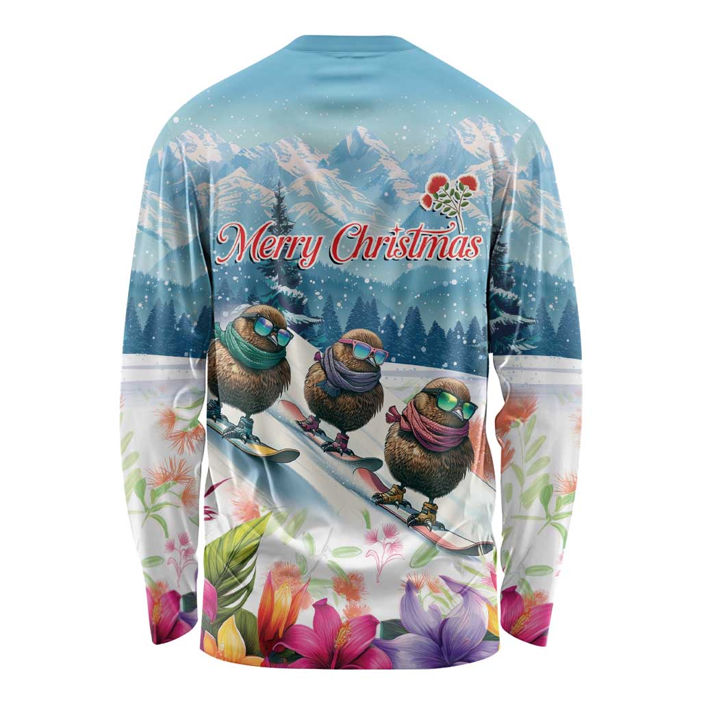 New Zealand Merry Christmas Long Sleeve Shirt Kiwi Birds Snow Boarding-Vibrant Tropical Flower - Polynesian Pride
