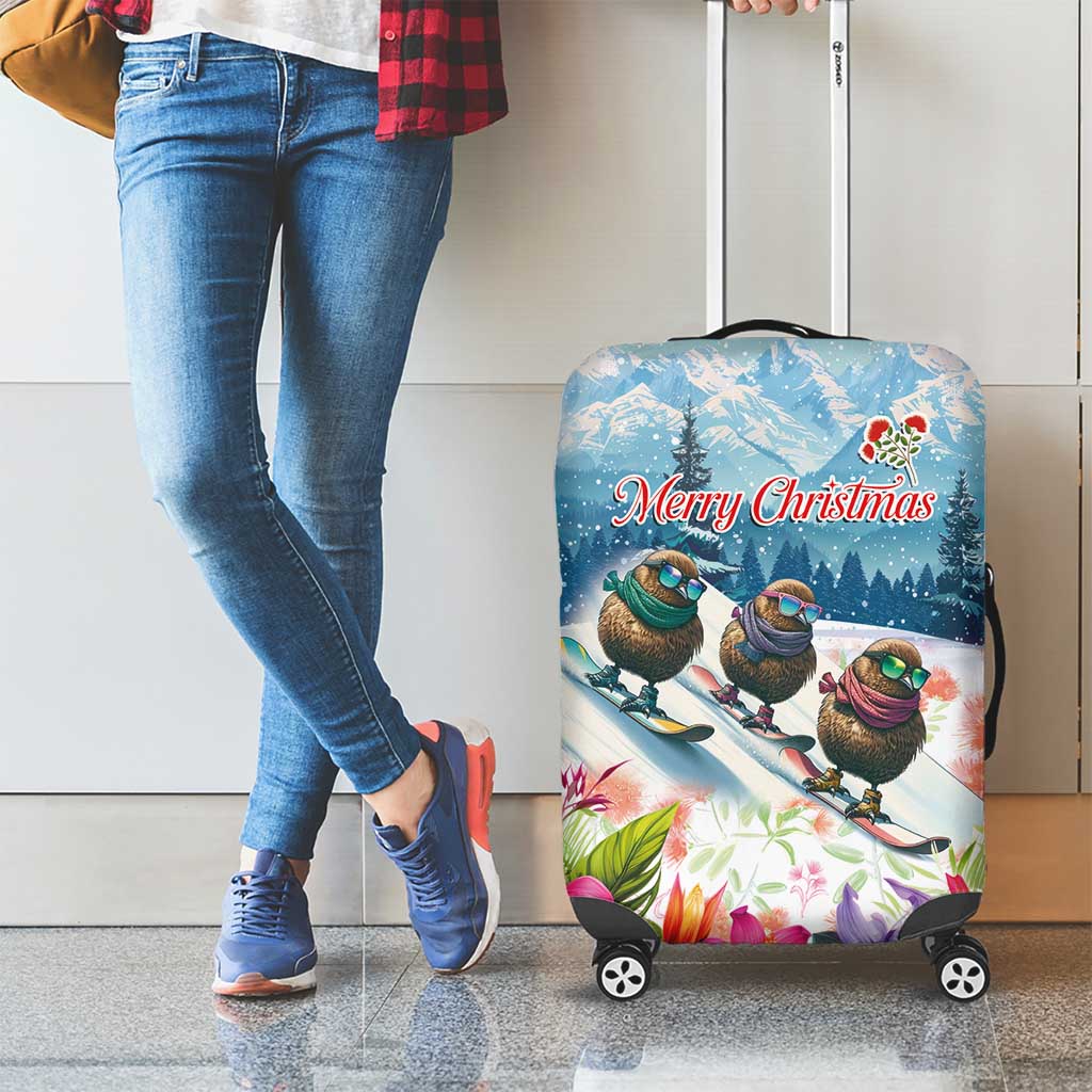 New Zealand Merry Christmas Luggage Cover Kiwi Birds Snow Boarding-Vibrant Tropical Flower - Polynesian Pride