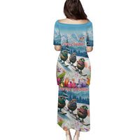 New Zealand Merry Christmas Puletasi Kiwi Birds Snow Boarding-Vibrant Tropical Flower - Polynesian Pride