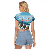 New Zealand Merry Christmas Raglan Cropped T Shirt Kiwi Birds Snow Boarding-Vibrant Tropical Flower - Polynesian Pride