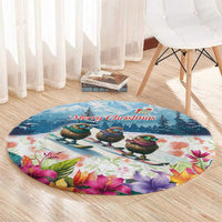 New Zealand Merry Christmas Round Carpet Kiwi Birds Snow Boarding-Vibrant Tropical Flower - Polynesian Pride