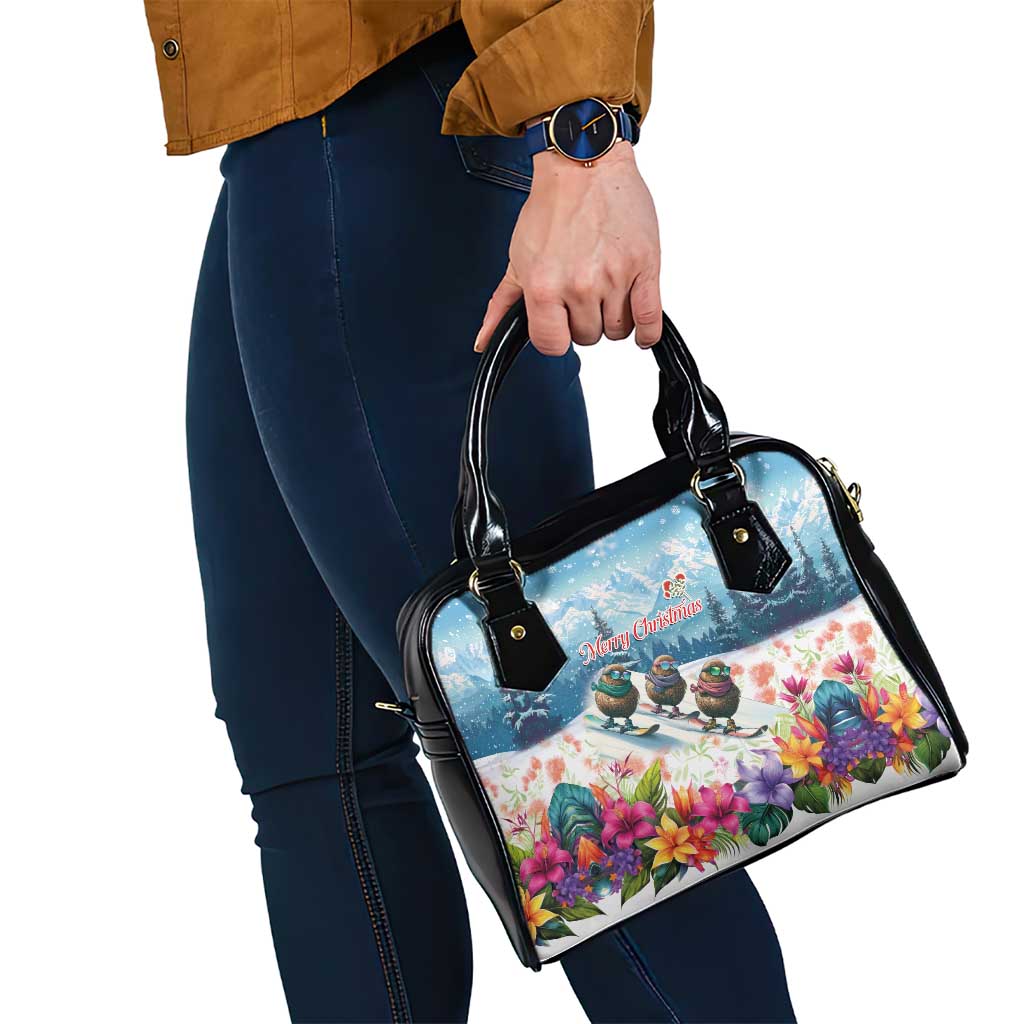 New Zealand Merry Christmas Shoulder Handbag Kiwi Birds Snow Boarding-Vibrant Tropical Flower - Polynesian Pride