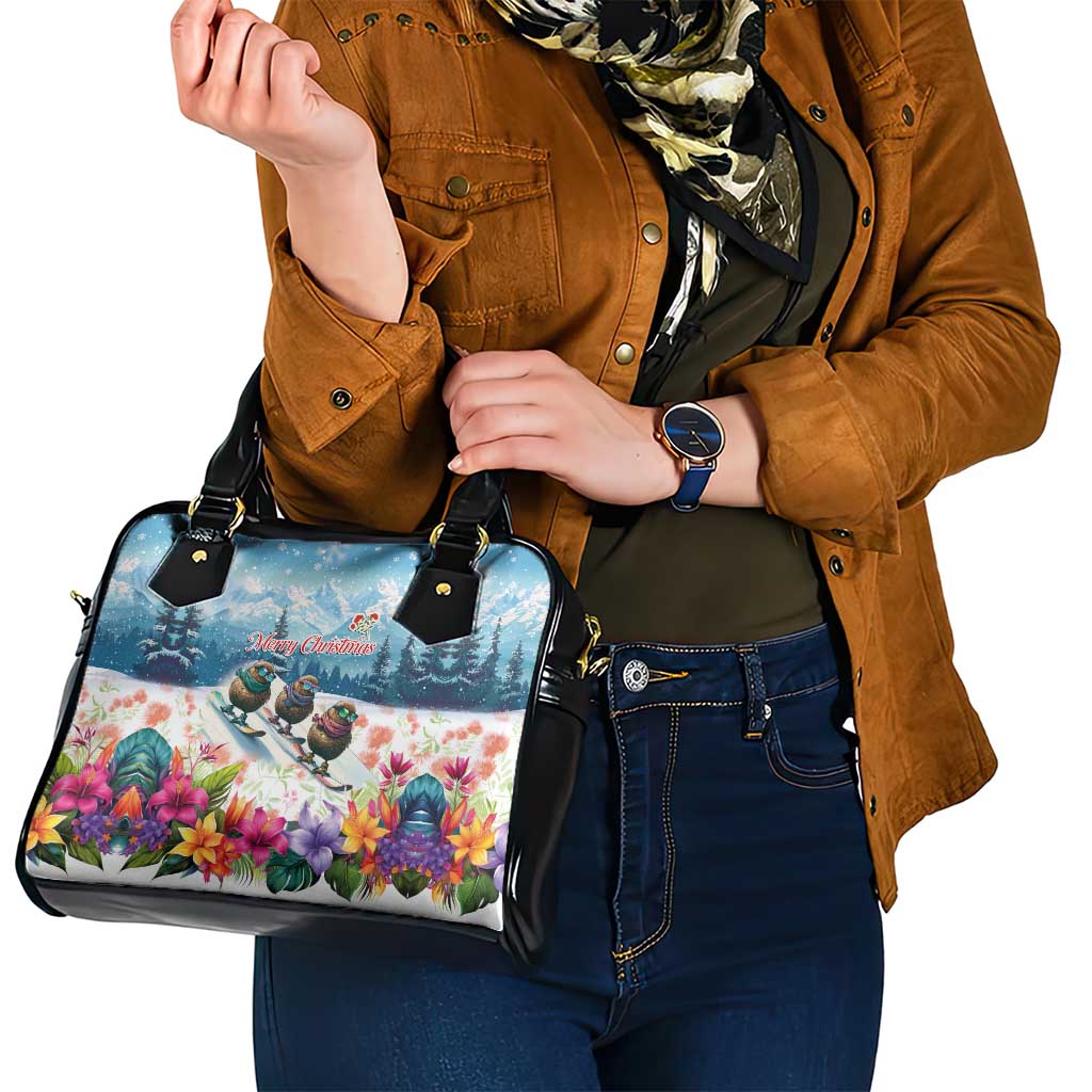 New Zealand Merry Christmas Shoulder Handbag Kiwi Birds Snow Boarding-Vibrant Tropical Flower - Polynesian Pride