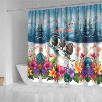 New Zealand Merry Christmas Shower Curtain Kiwi Birds Snow Boarding-Vibrant Tropical Flower - Polynesian Pride