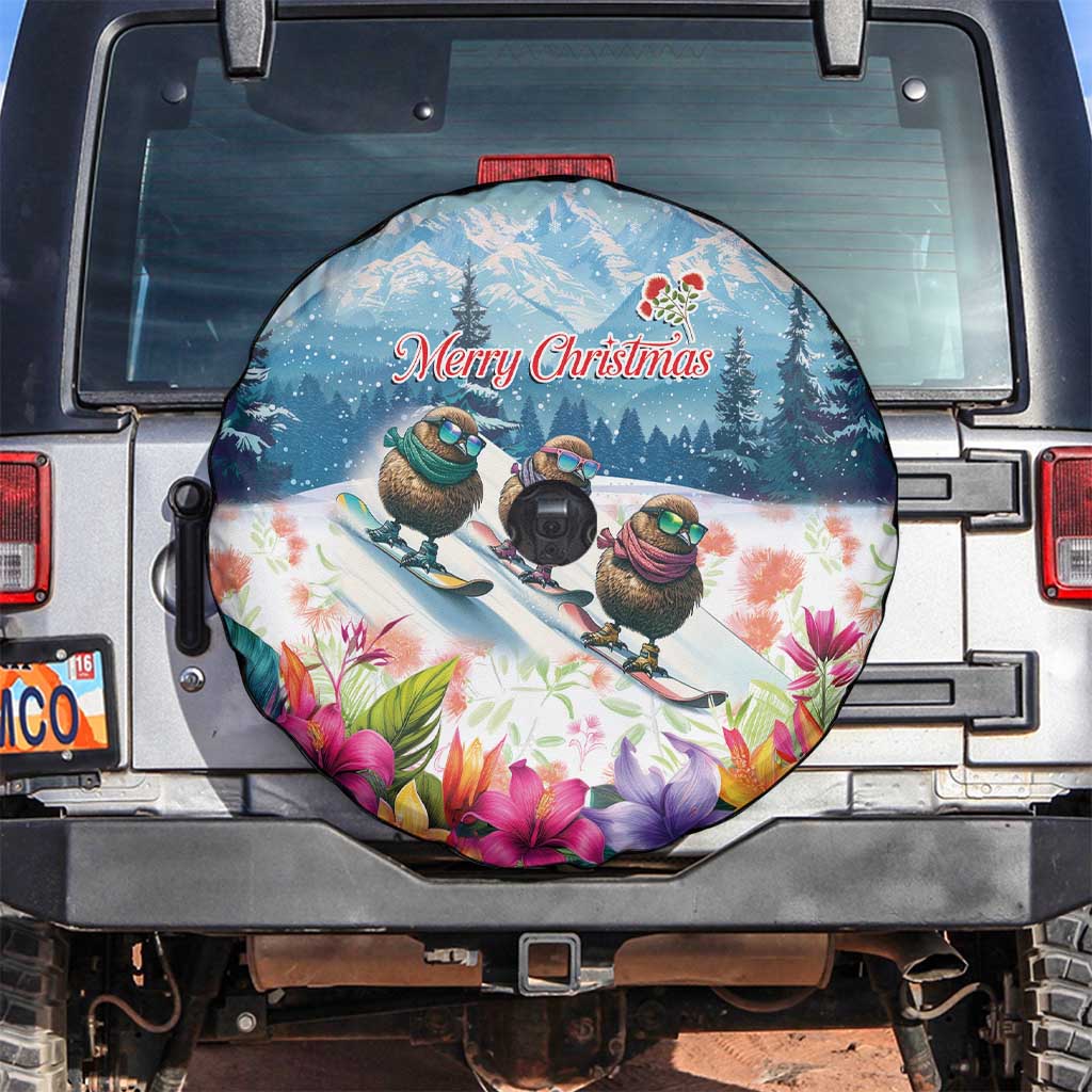 New Zealand Merry Christmas Spare Tire Cover Kiwi Birds Snow Boarding-Vibrant Tropical Flower - Polynesian Pride