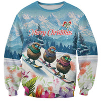 New Zealand Merry Christmas Sweatshirt Kiwi Birds Snow Boarding-Vibrant Tropical Flower - Polynesian Pride