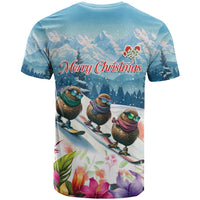New Zealand Merry Christmas T Shirt Kiwi Birds Snow Boarding-Vibrant Tropical Flower - Polynesian Pride