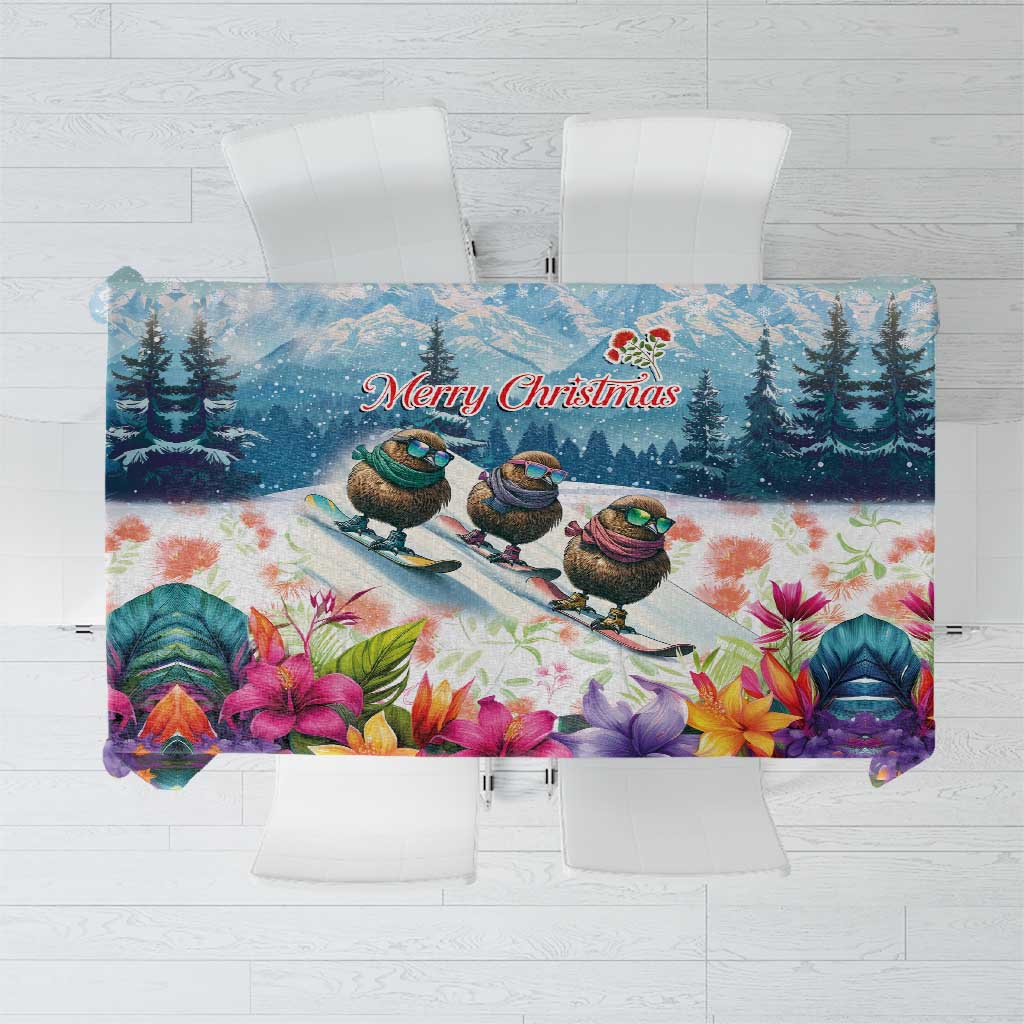 New Zealand Merry Christmas Tablecloth Kiwi Birds Snow Boarding-Vibrant Tropical Flower - Polynesian Pride