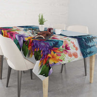 New Zealand Merry Christmas Tablecloth Kiwi Birds Snow Boarding-Vibrant Tropical Flower - Polynesian Pride