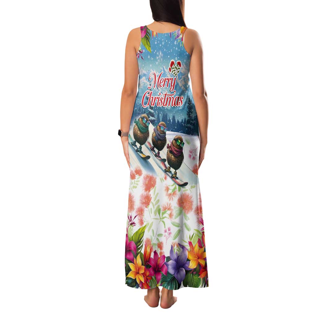 New Zealand Merry Christmas Tank Maxi Dress Kiwi Birds Snow Boarding-Vibrant Tropical Flower - Polynesian Pride