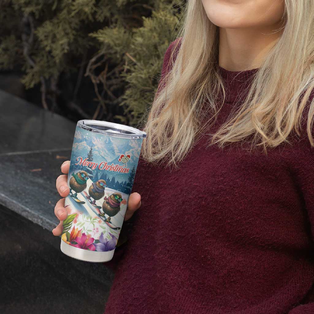 New Zealand Merry Christmas Tumbler Cup Kiwi Birds Snow Boarding-Vibrant Tropical Flower - Polynesian Pride