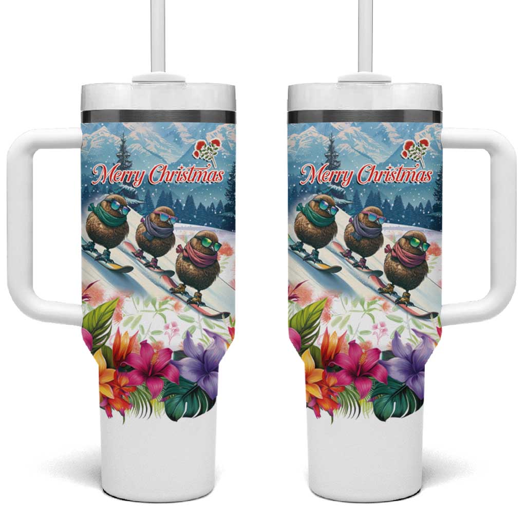 New Zealand Merry Christmas Tumbler With Handle Kiwi Birds Snow Boarding-Vibrant Tropical Flower - Polynesian Pride