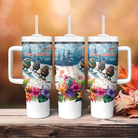 New Zealand Merry Christmas Tumbler With Handle Kiwi Birds Snow Boarding-Vibrant Tropical Flower - Polynesian Pride