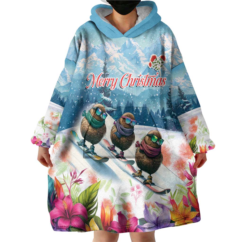 New Zealand Merry Christmas Wearable Blanket Hoodie Kiwi Birds Snow Boarding-Vibrant Tropical Flower - Polynesian Pride