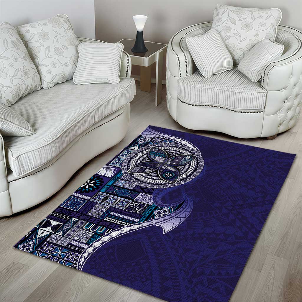 Samoan Siapo Art Tattoo Polynesian Pattern Area Rug Navy Color - Polynesian Pride
