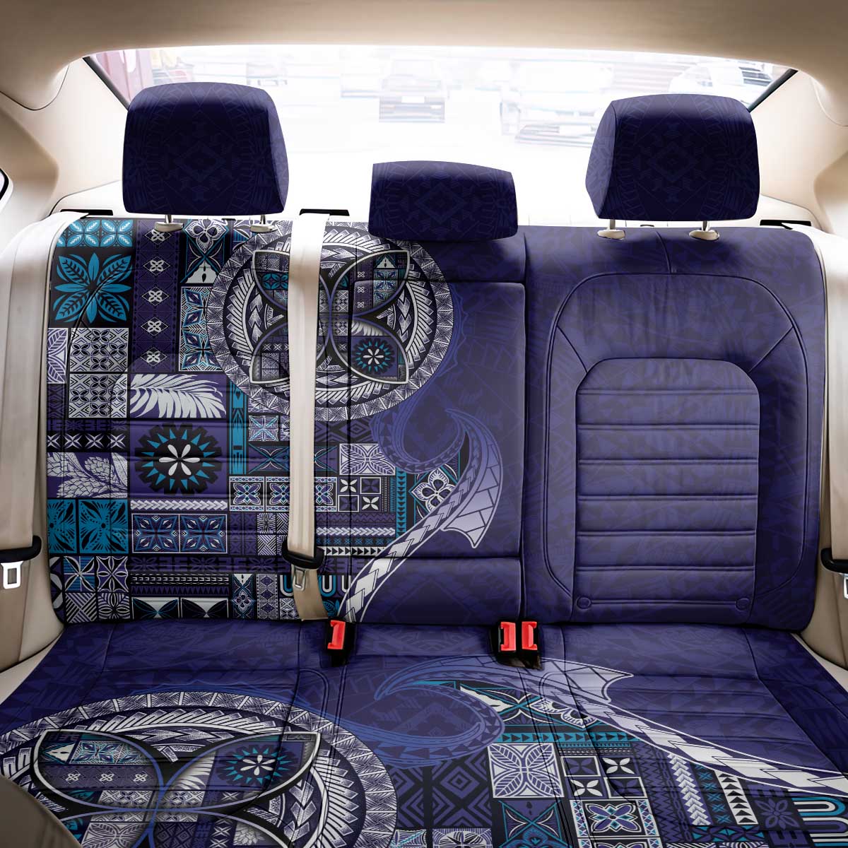Samoan Siapo Art Tattoo Polynesian Pattern Back Car Seat Cover Navy Color - Polynesian Pride