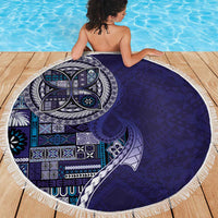Samoan Siapo Art Tattoo Polynesian Pattern Beach Blanket Navy Color - Polynesian Pride