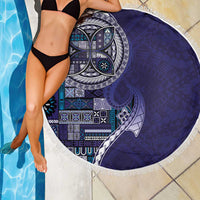 Samoan Siapo Art Tattoo Polynesian Pattern Beach Blanket Navy Color - Polynesian Pride