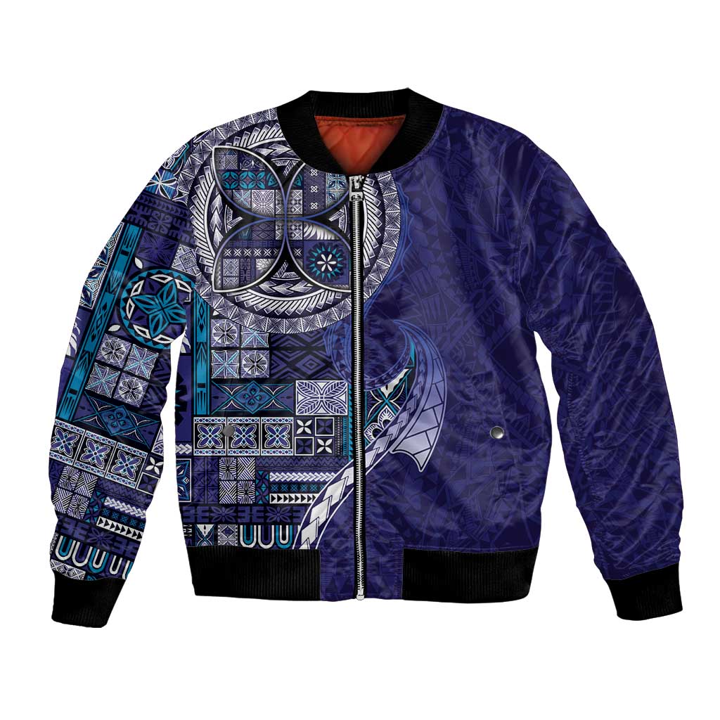 Samoan Siapo Art Tattoo Polynesian Pattern Bomber Jacket Navy Color LT03 Unisex Navy - Polynesian Pride