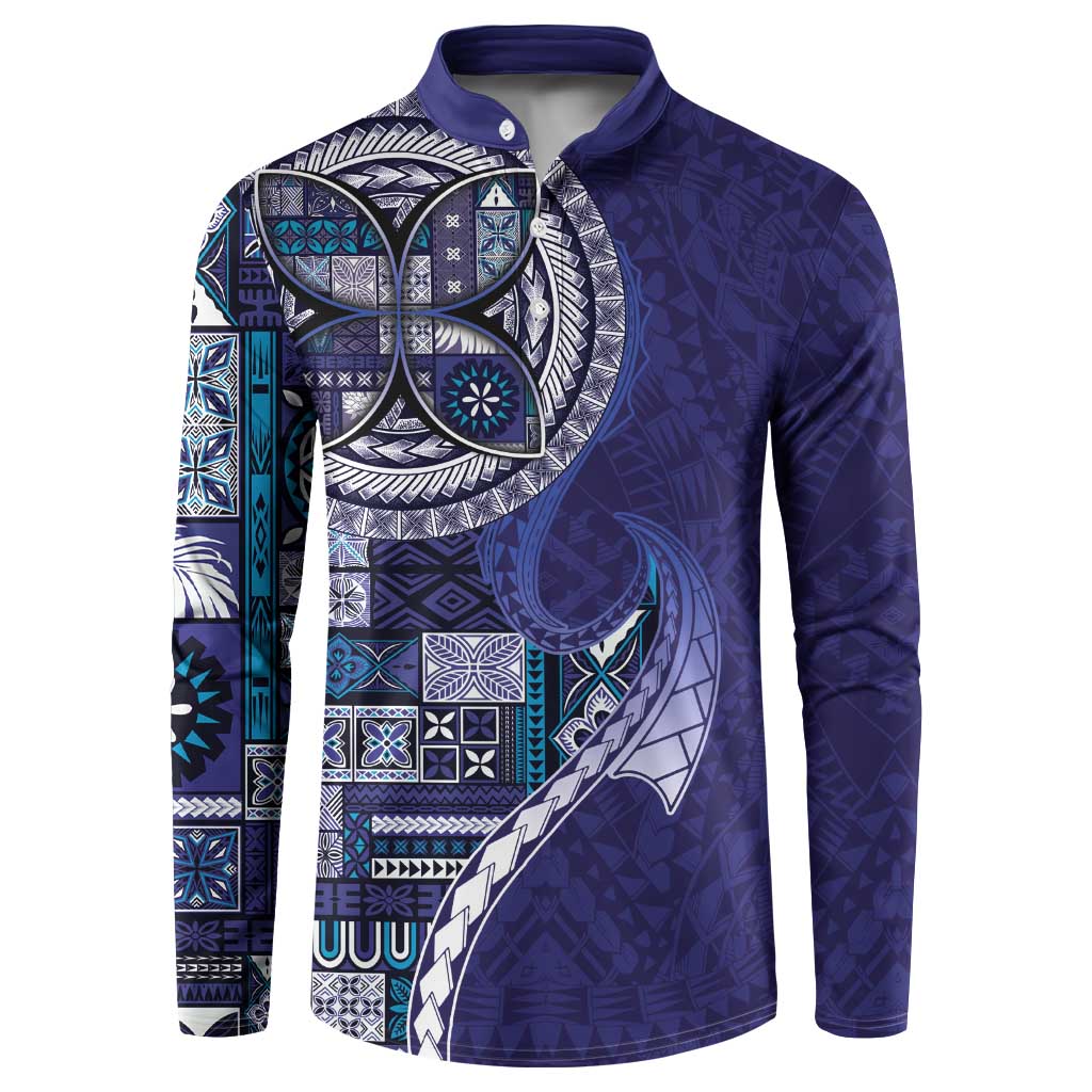 Samoan Siapo Art Tattoo Polynesian Pattern Button Sweatshirt Navy Color - Polynesian Pride
