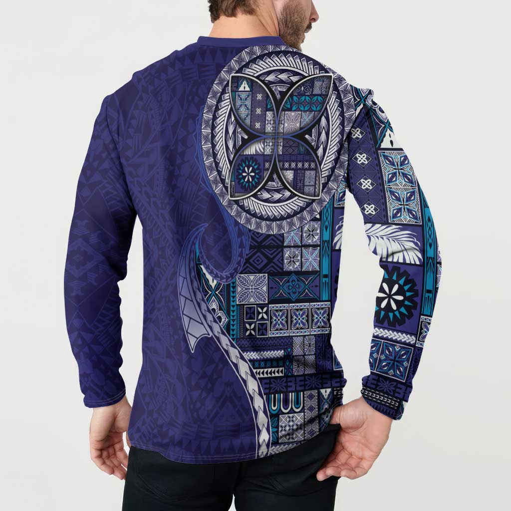 Samoan Siapo Art Tattoo Polynesian Pattern Button Sweatshirt Navy Color - Polynesian Pride
