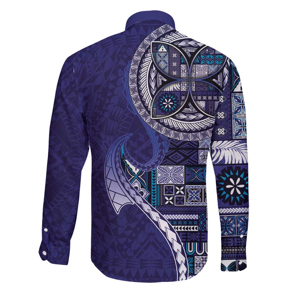 Samoan Siapo Art Tattoo Polynesian Pattern Family Matching Puletasi and Hawaiian Shirt Navy Color - Polynesian Pride