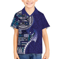 Samoan Siapo Art Tattoo Polynesian Pattern Family Matching Puletasi and Hawaiian Shirt Navy Color - Polynesian Pride