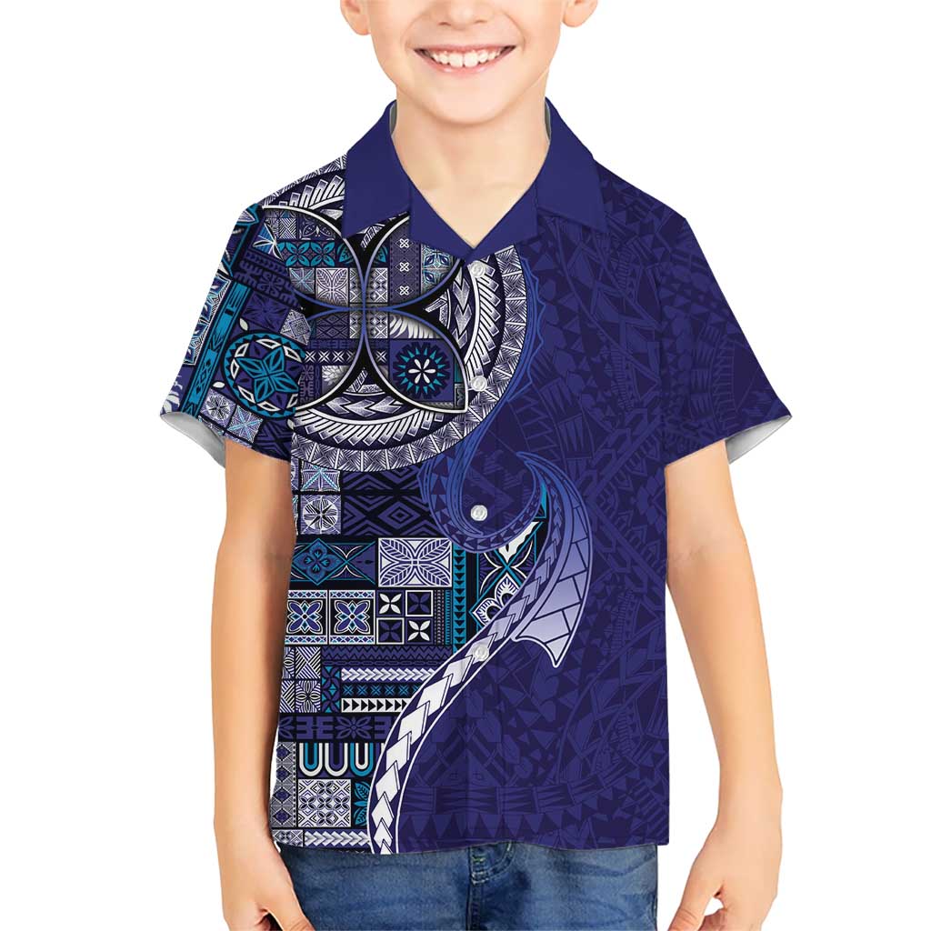 Samoan Siapo Art Tattoo Polynesian Pattern Kid Hawaiian Shirt Navy Color - Polynesian Pride