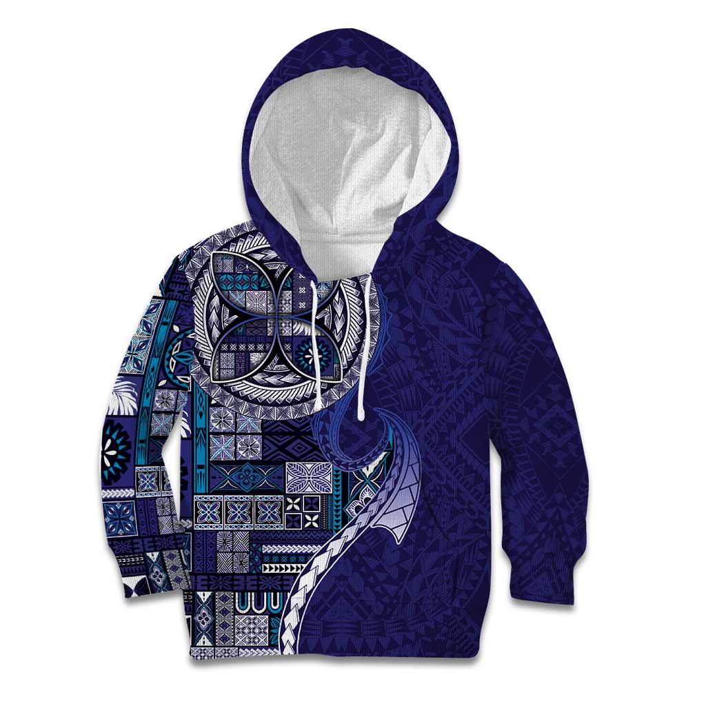 Samoan Siapo Art Tattoo Polynesian Pattern Kid Hoodie Navy Color - Polynesian Pride
