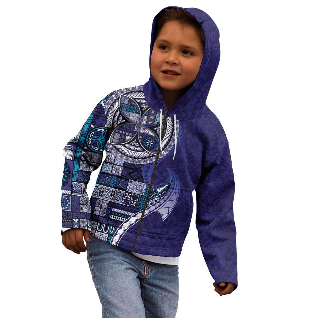 Samoan Siapo Art Tattoo Polynesian Pattern Kid Hoodie Navy Color - Polynesian Pride