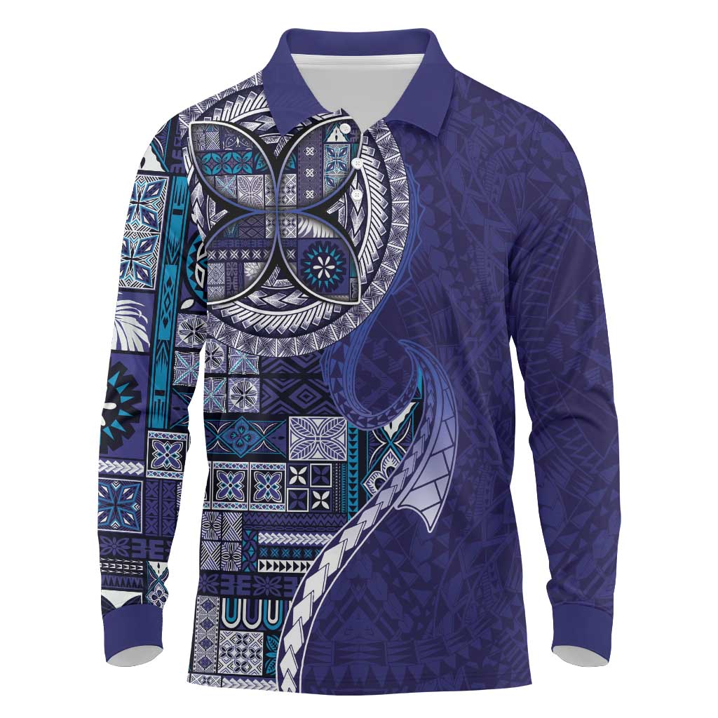 Samoan Siapo Art Tattoo Polynesian Pattern Long Sleeve Polo Shirt Navy Color LT03 Navy - Polynesian Pride