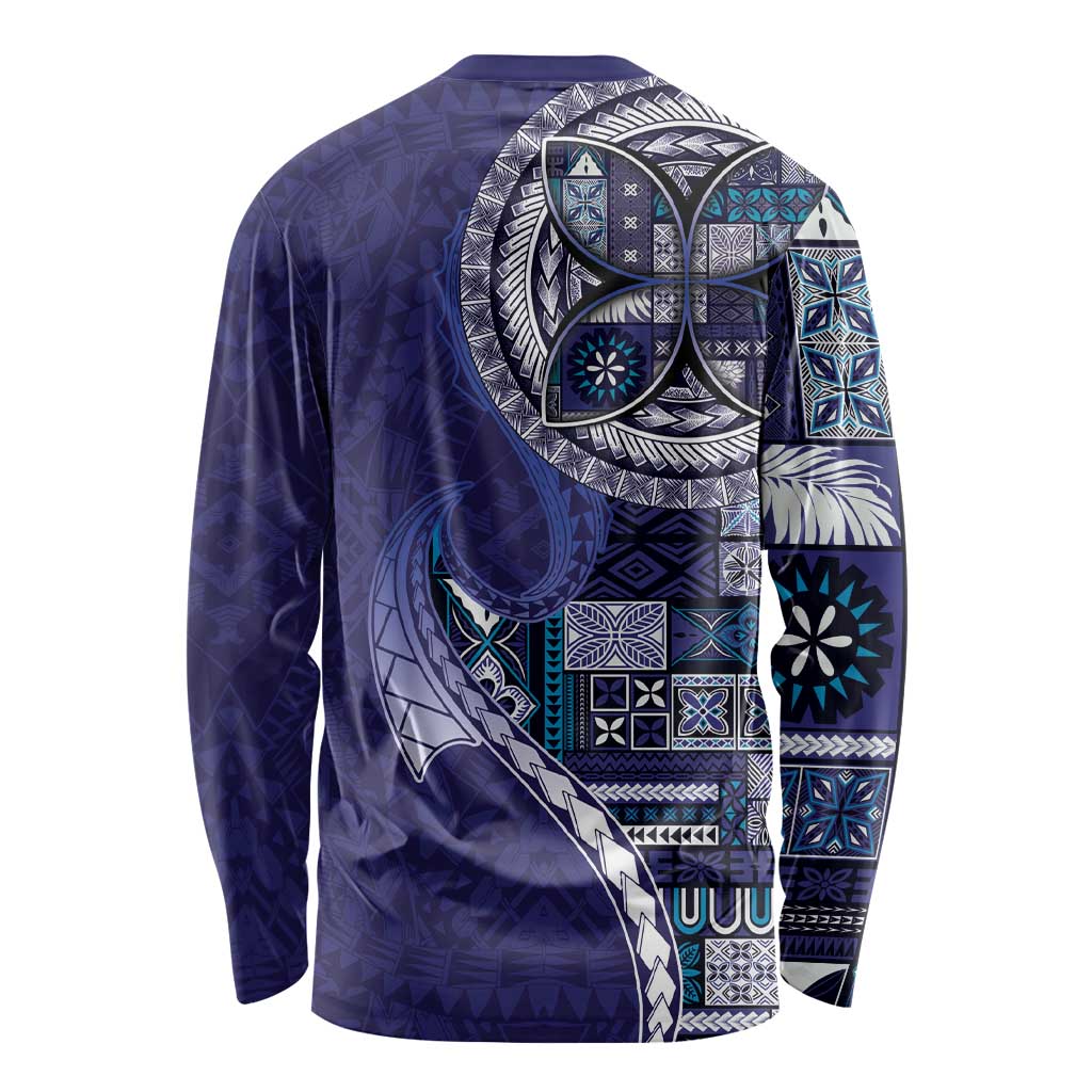 Samoan Siapo Art Tattoo Polynesian Pattern Long Sleeve Shirt Navy Color - Polynesian Pride