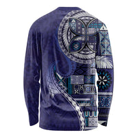 Samoan Siapo Art Tattoo Polynesian Pattern Long Sleeve Shirt Navy Color - Polynesian Pride