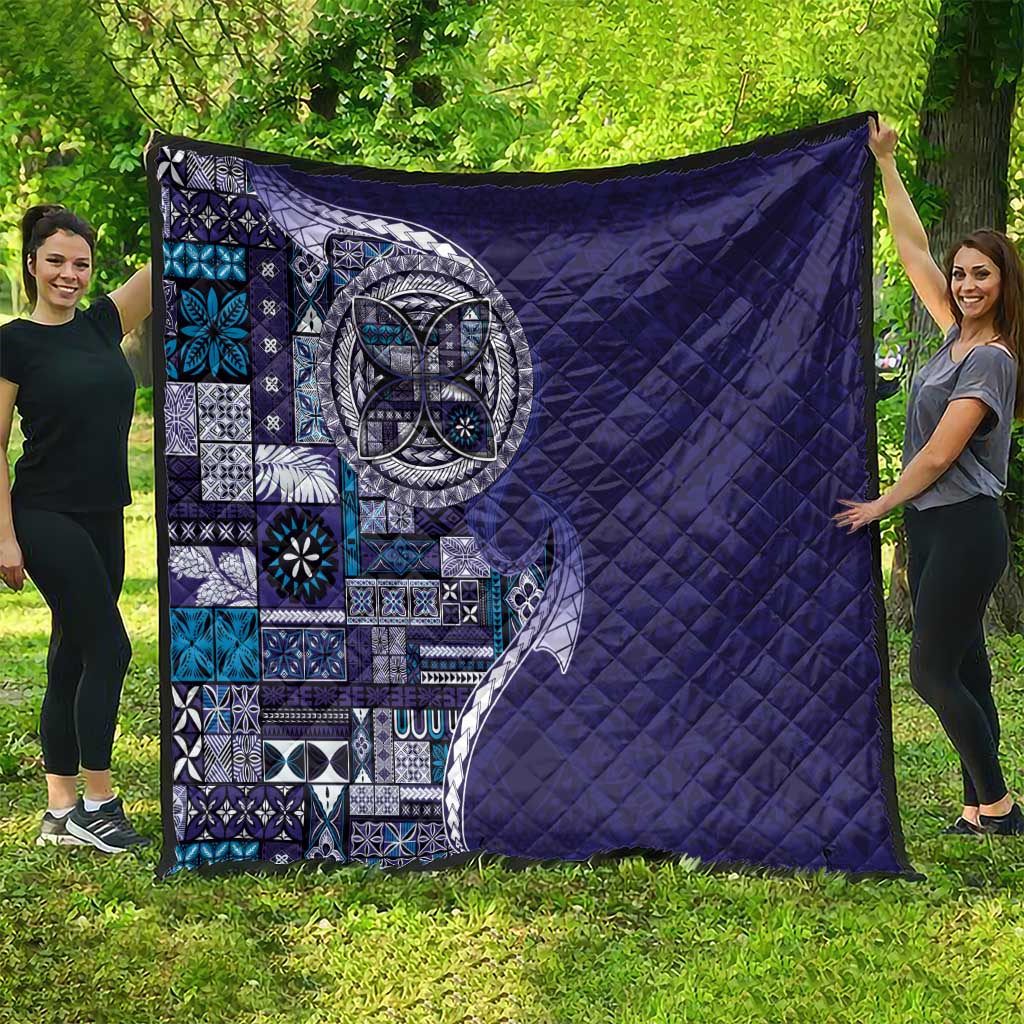 Samoan Siapo Art Tattoo Polynesian Pattern Quilt Navy Color - Polynesian Pride