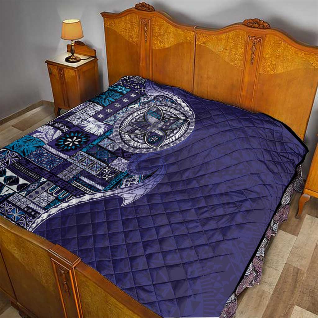 Samoan Siapo Art Tattoo Polynesian Pattern Quilt Navy Color - Polynesian Pride