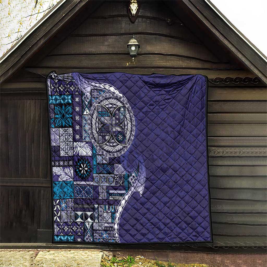 Samoan Siapo Art Tattoo Polynesian Pattern Quilt Navy Color - Polynesian Pride