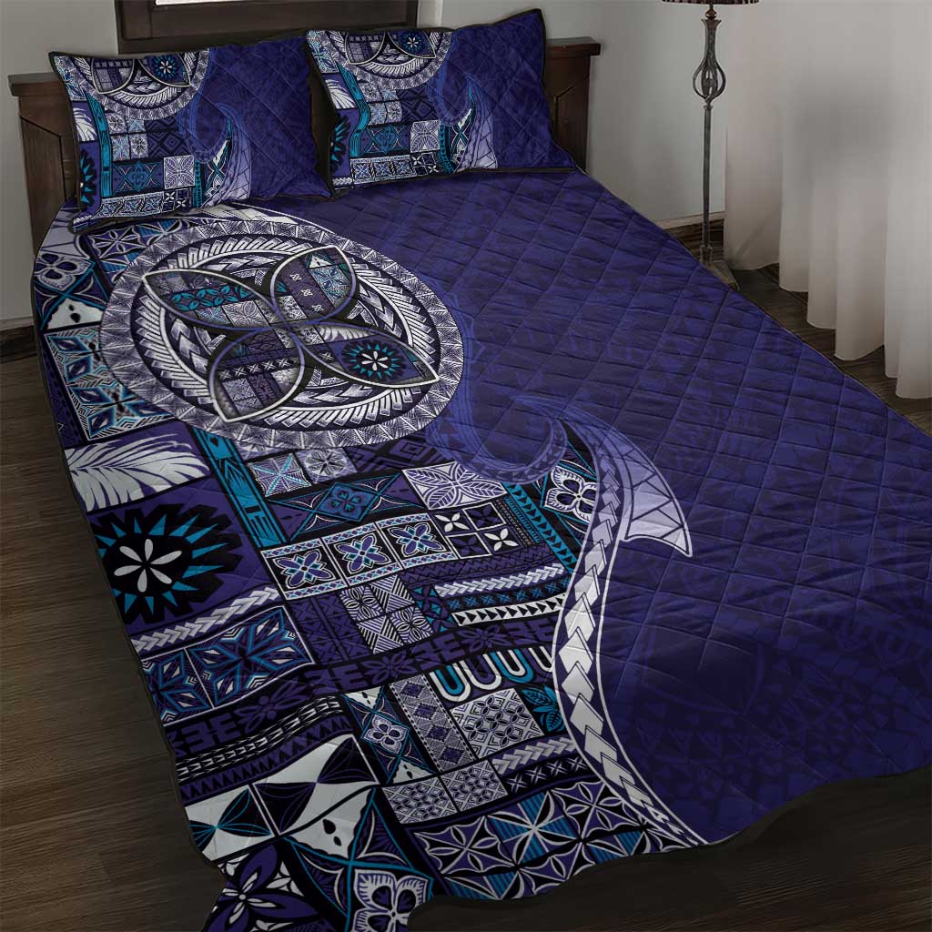 Samoan Siapo Art Tattoo Polynesian Pattern Quilt Bed Set Navy Color LT03 Navy - Polynesian Pride