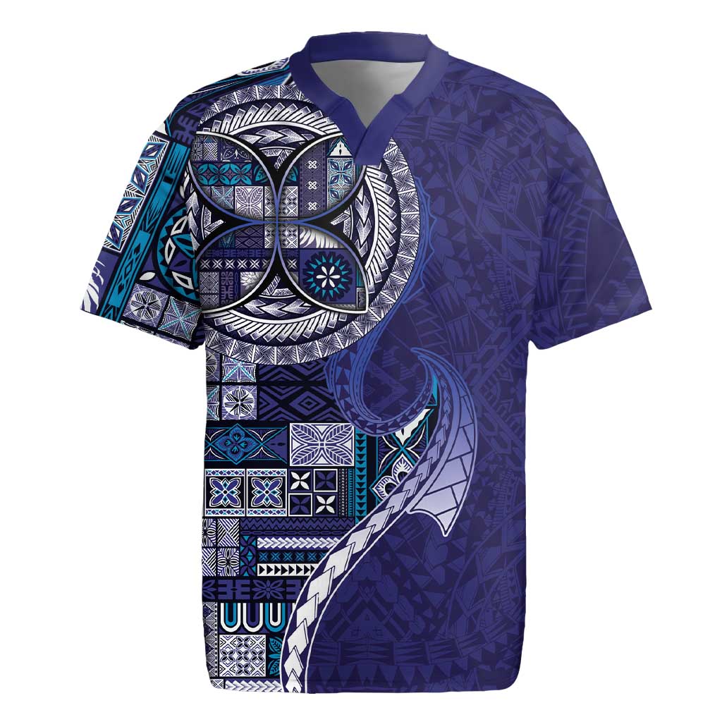 Samoan Siapo Art Tattoo Polynesian Pattern Rugby Jersey Navy Color - Polynesian Pride