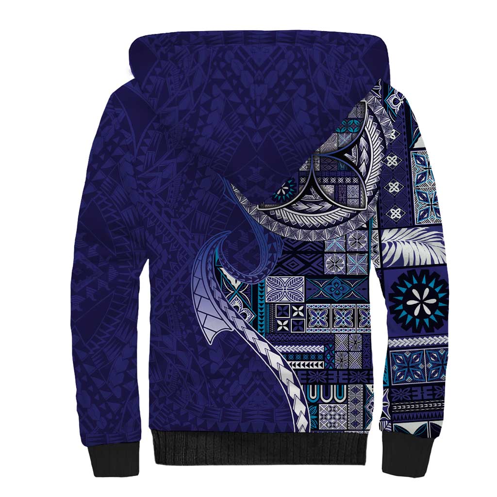 Samoan Siapo Art Tattoo Polynesian Pattern Sherpa Hoodie Navy Color - Polynesian Pride