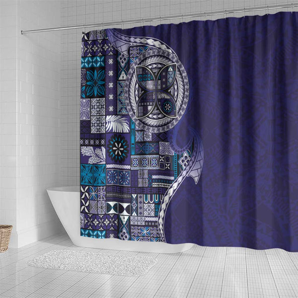 Samoan Siapo Art Tattoo Polynesian Pattern Shower Curtain Navy Color LT03