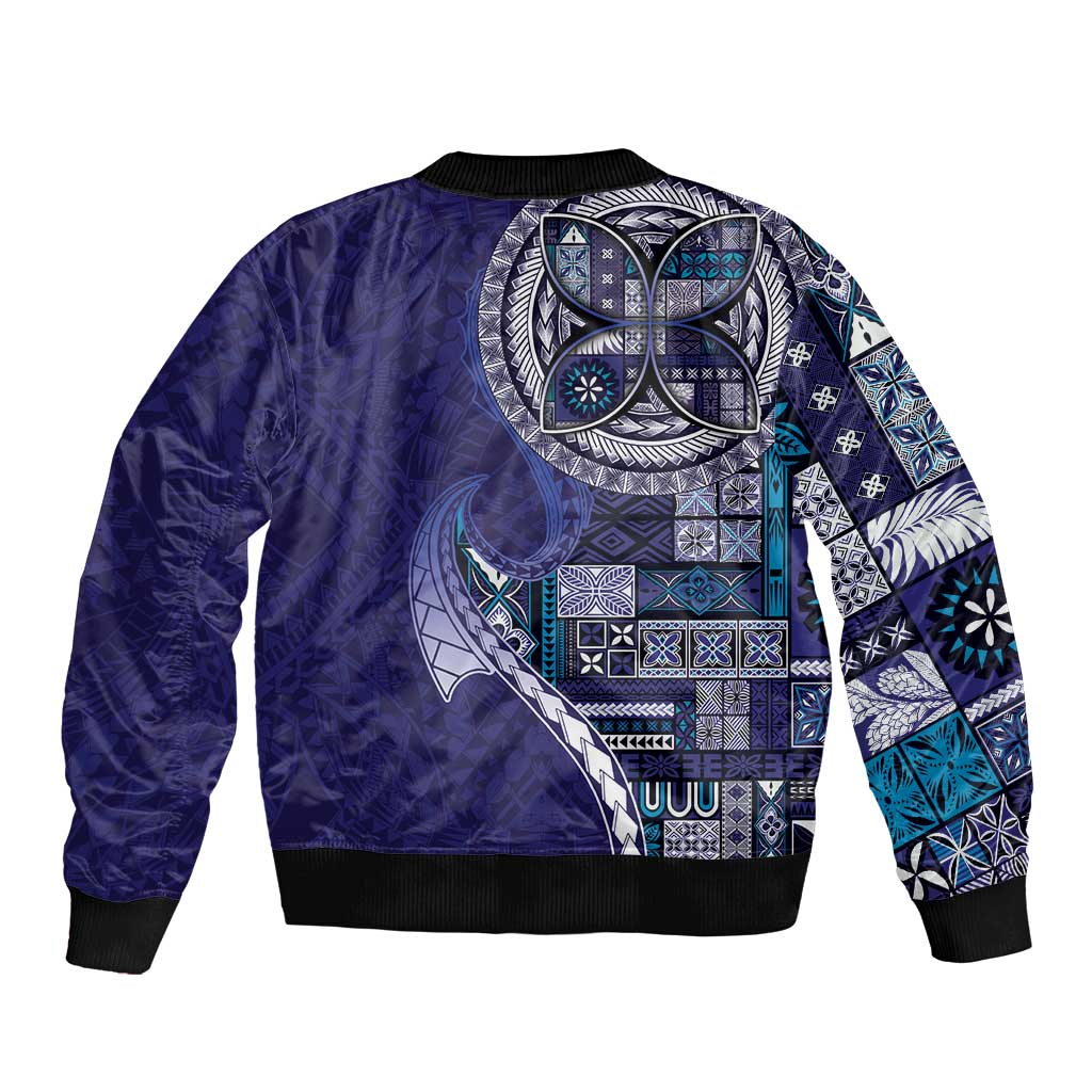 Samoan Siapo Art Tattoo Polynesian Pattern Sleeve Zip Bomber Jacket Navy Color LT03 - Polynesian Pride