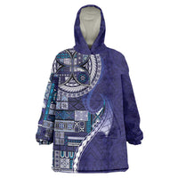 Samoan Siapo Art Tattoo Polynesian Pattern Wearable Blanket Hoodie Navy Color - Polynesian Pride