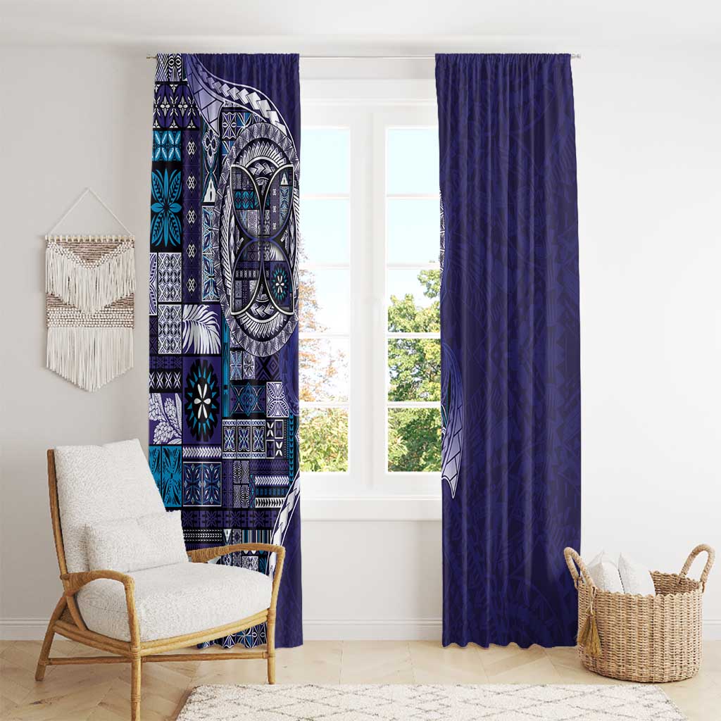 Samoan Siapo Art Tattoo Polynesian Pattern Window Curtain Navy Color - Polynesian Pride