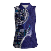 Samoan Siapo Art Tattoo Polynesian Pattern Women Sleeveless Polo Shirt Navy Color LT03 Female Navy - Polynesian Pride