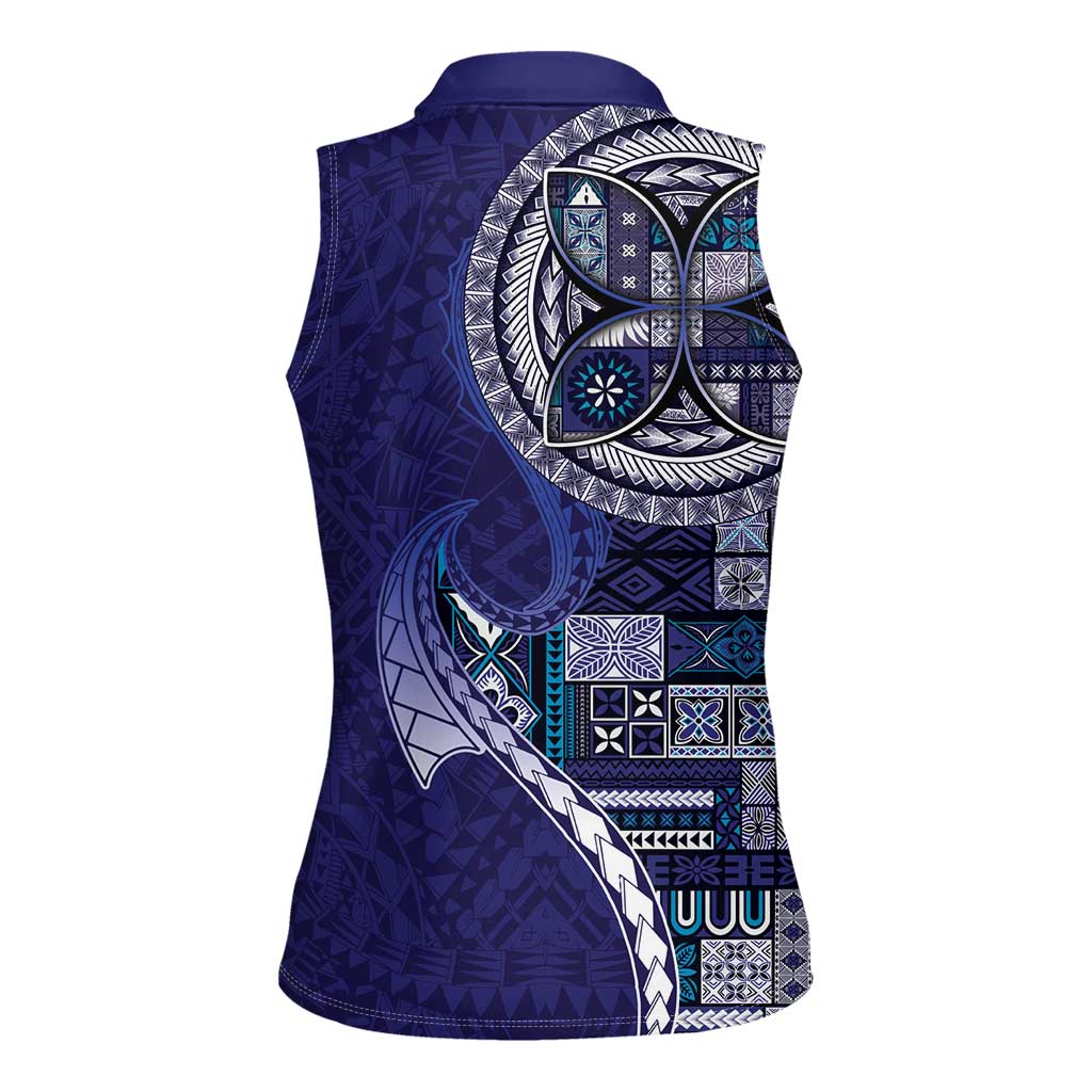 Samoan Siapo Art Tattoo Polynesian Pattern Women Sleeveless Polo Shirt Navy Color LT03 - Polynesian Pride