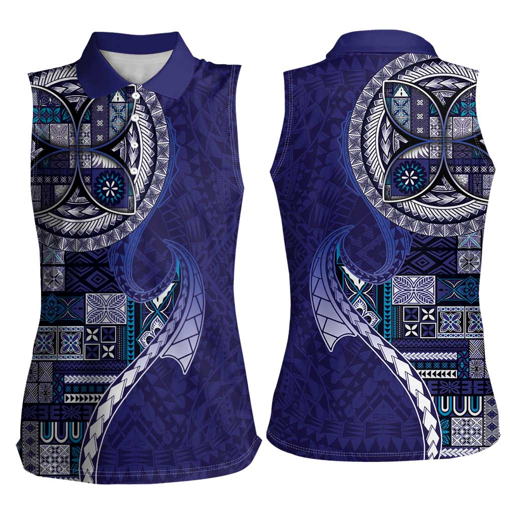 Samoan Siapo Art Tattoo Polynesian Pattern Women Sleeveless Polo Shirt Navy Color LT03 - Polynesian Pride